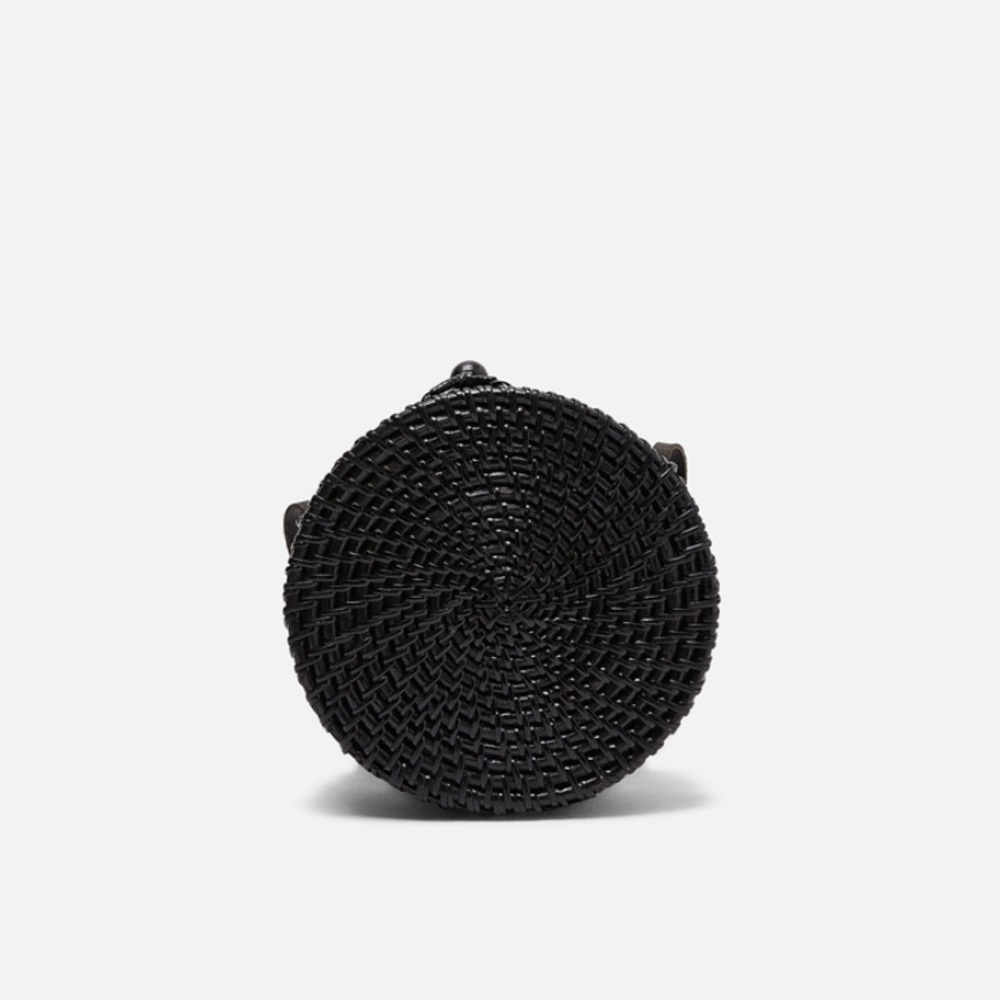 Zara Black Woven Round Crossbody Bag with Floral Lining - Picture 3 of 6